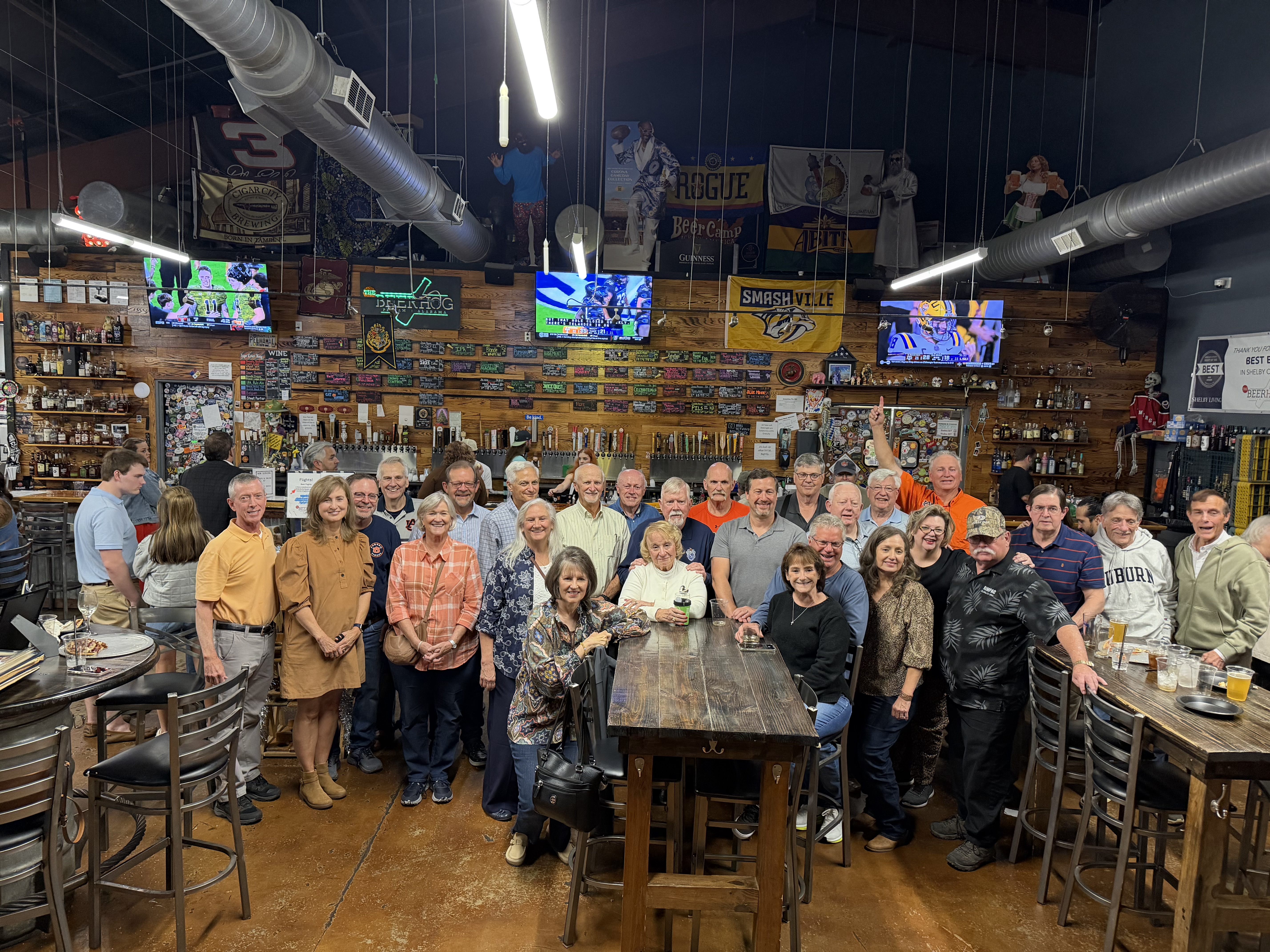 Beta Zeta alumni group photo at The Beer Hog reunion